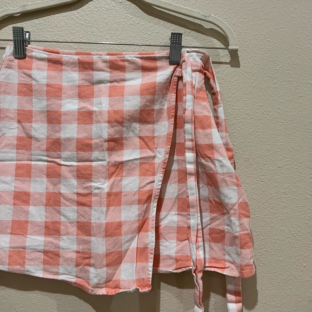 Forever 21 Pink & White Gingham Buffalo Plaid Tie Wrap Skirt Size Small